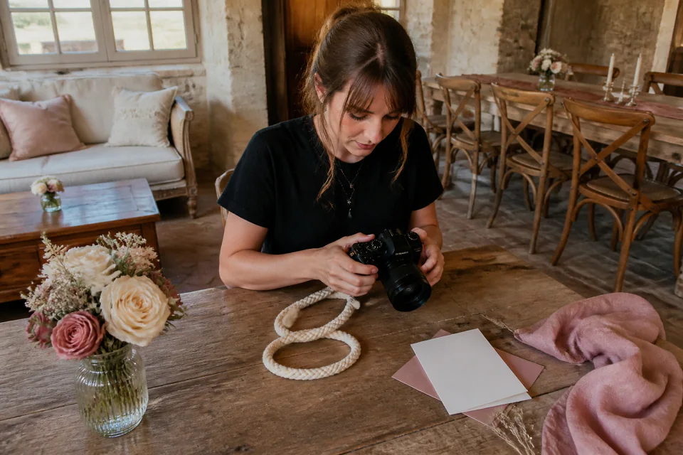 Appareil photo et accessoires de reportage de mariage — illustration générée par IA