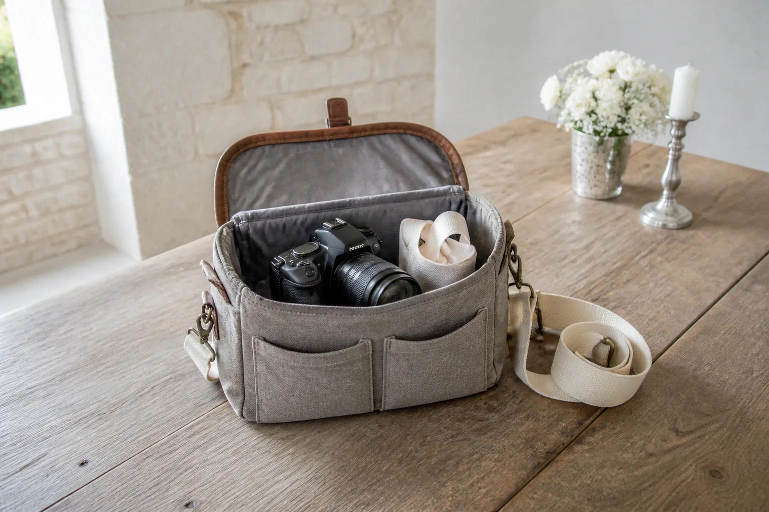 Appareil photo et accessoires de reportage de mariage — illustration générée par IA