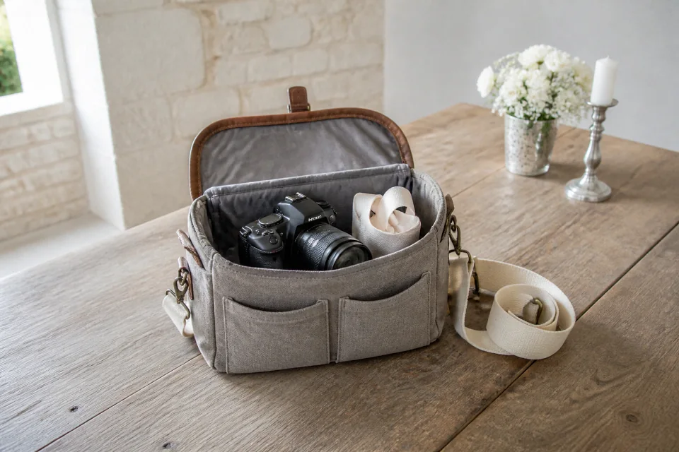 Appareil photo et accessoires de reportage de mariage — illustration générée par IA