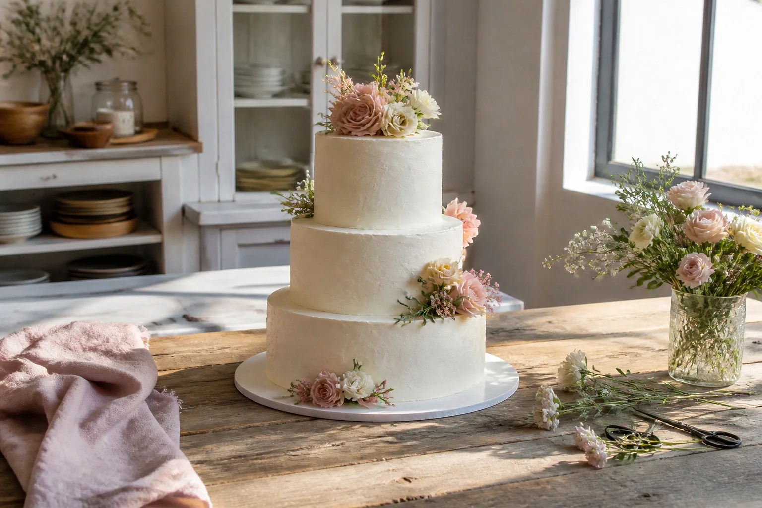 Gâteau de mariage préparé dans un atelier — illustration générée par IA