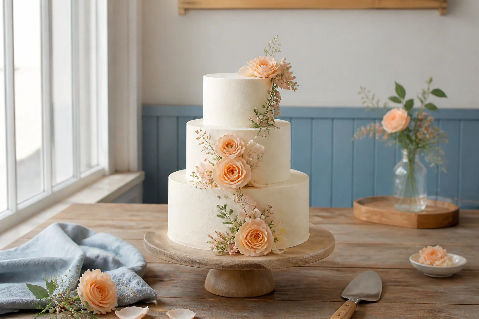 Gâteau de mariage préparé dans un atelier — illustration générée par IA