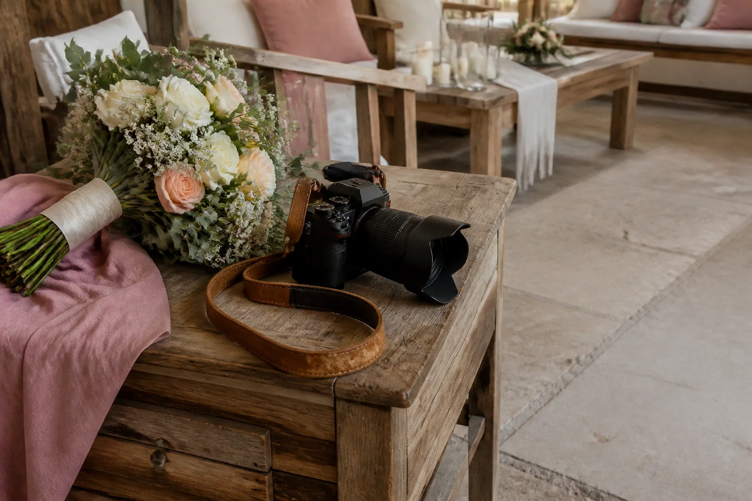 Appareil photo et accessoires de reportage de mariage — illustration générée par IA