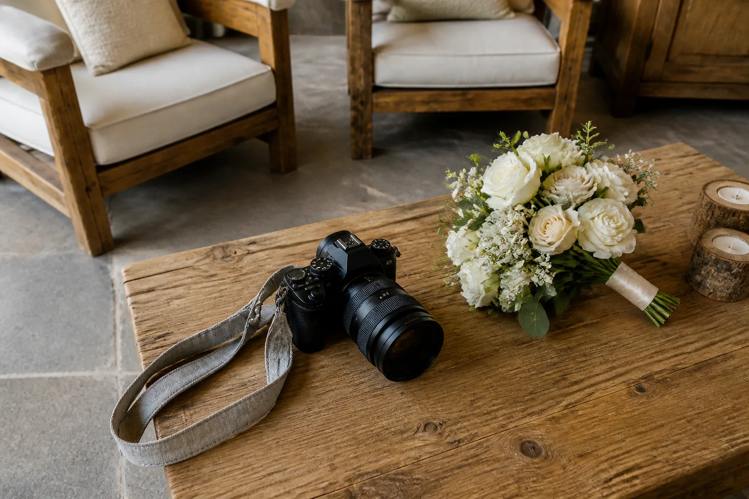 Appareil photo et accessoires de reportage de mariage — illustration générée par IA