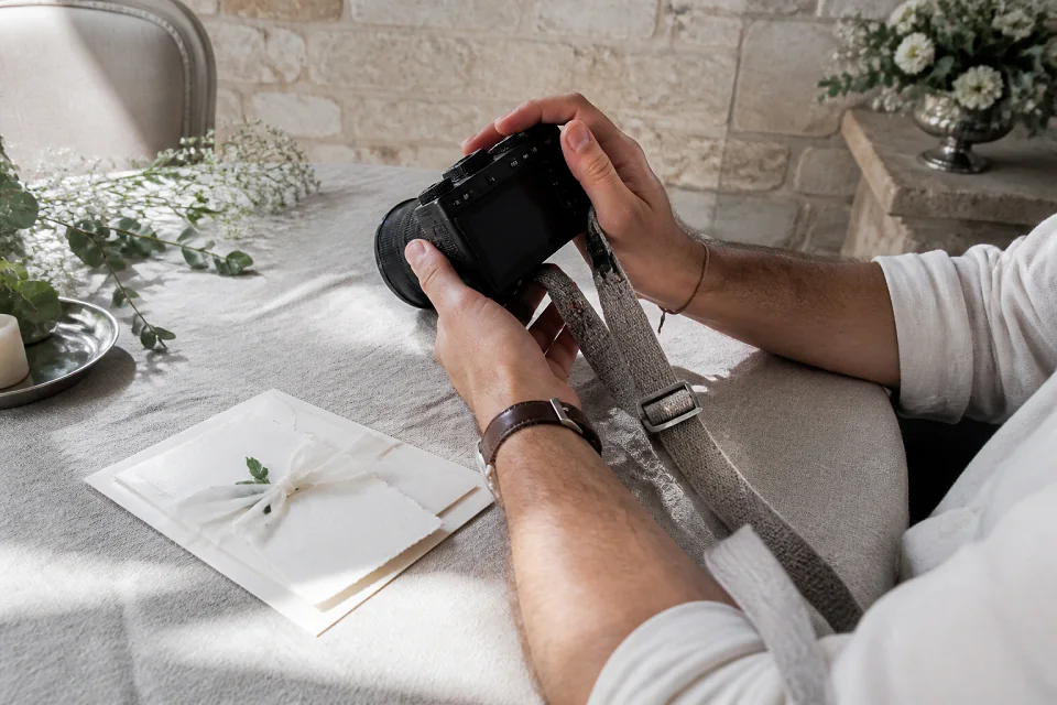 Appareil photo et accessoires de reportage de mariage — illustration générée par IA