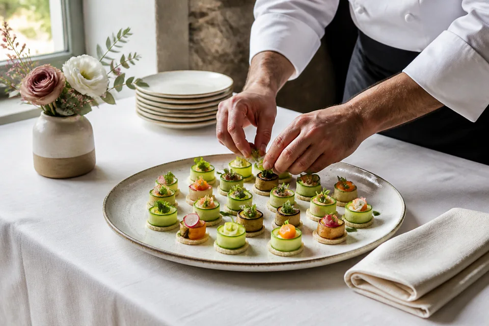 Préparations salées pour un cocktail de mariage — illustration générée par IA