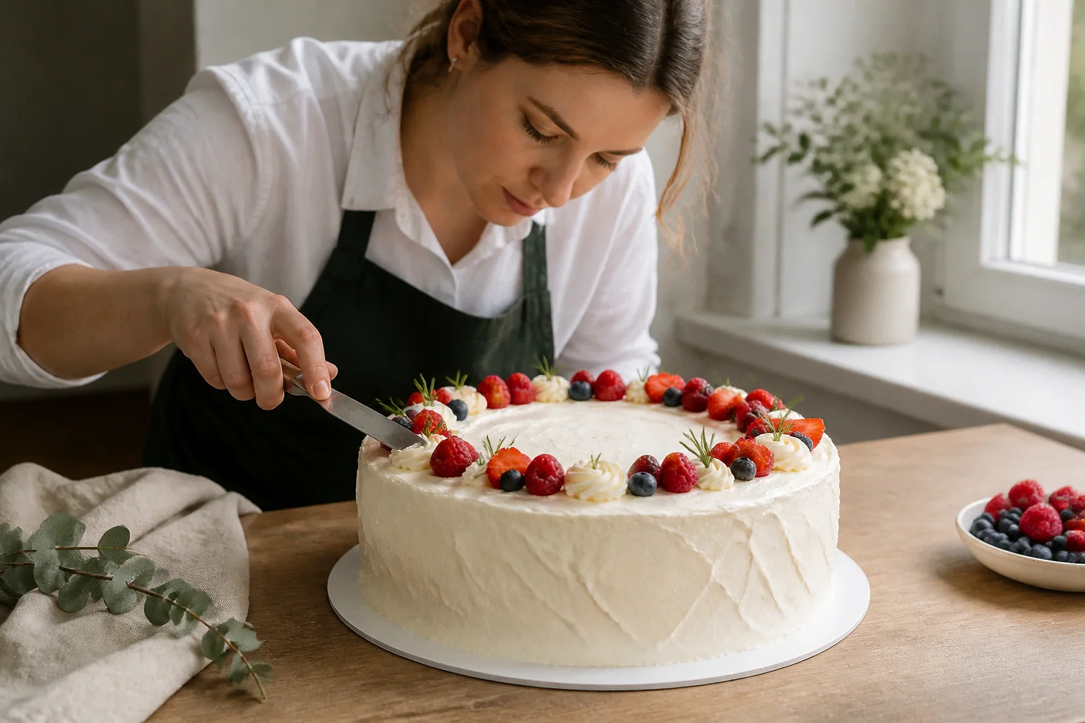 Gâteau de mariage préparé dans un atelier — illustration générée par IA
