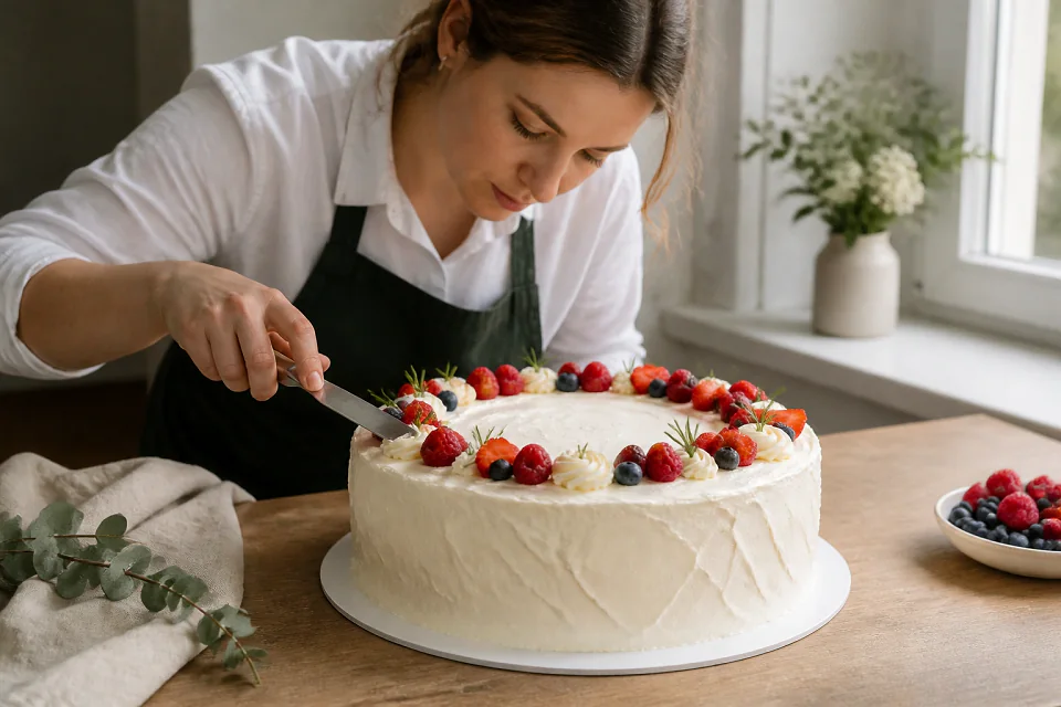 Gâteau de mariage préparé dans un atelier — illustration générée par IA