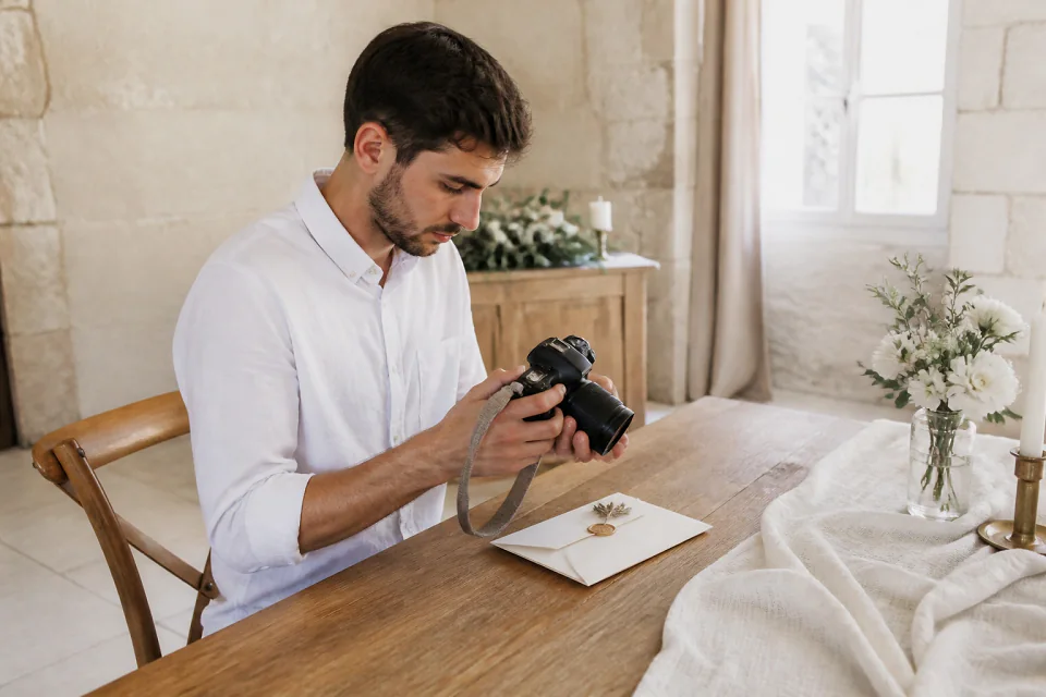Appareil photo et accessoires de reportage de mariage — illustration générée par IA