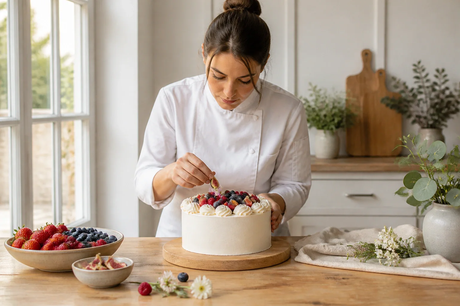 Gâteau de mariage préparé dans un atelier — illustration générée par IA
