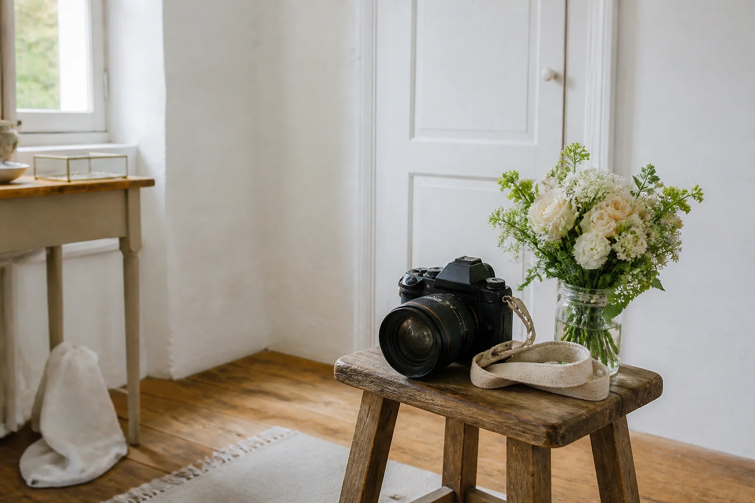 Appareil photo et accessoires de reportage de mariage — illustration générée par IA