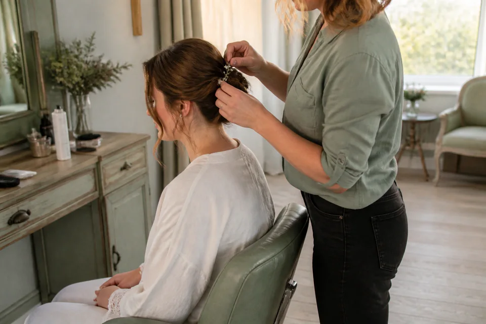 Coiffure de cérémonie vue pendant la préparation — illustration générée par IA