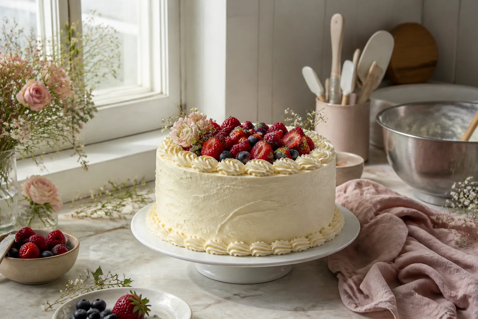 Gâteau de mariage préparé dans un atelier — illustration générée par IA