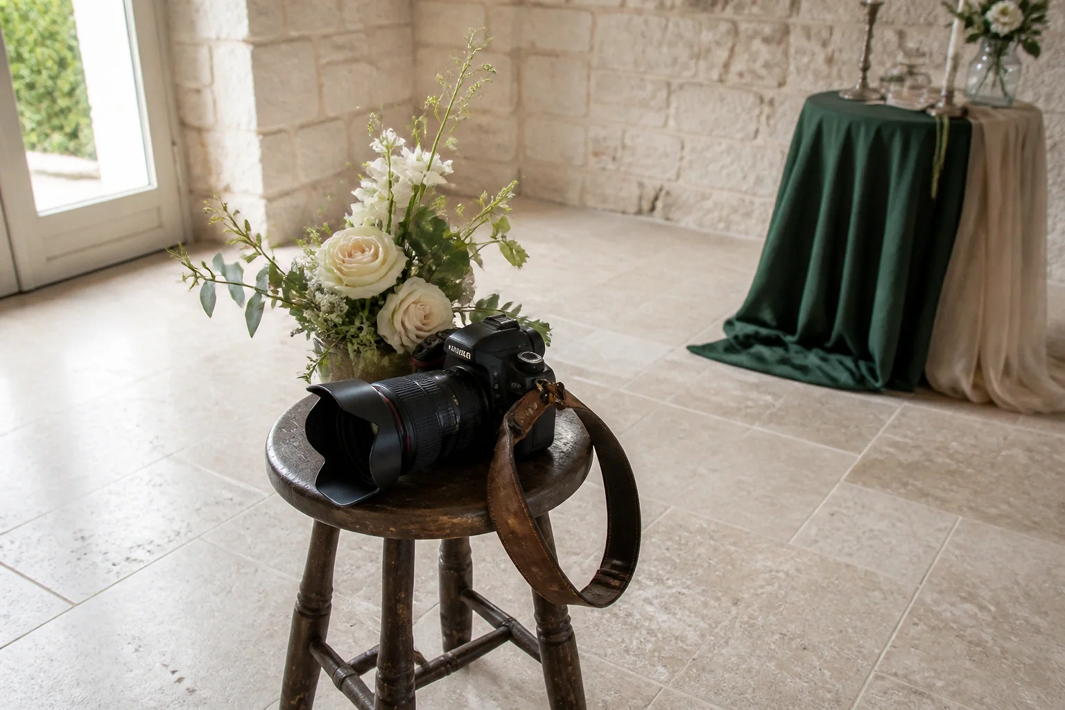 Appareil photo et accessoires de reportage de mariage — illustration générée par IA