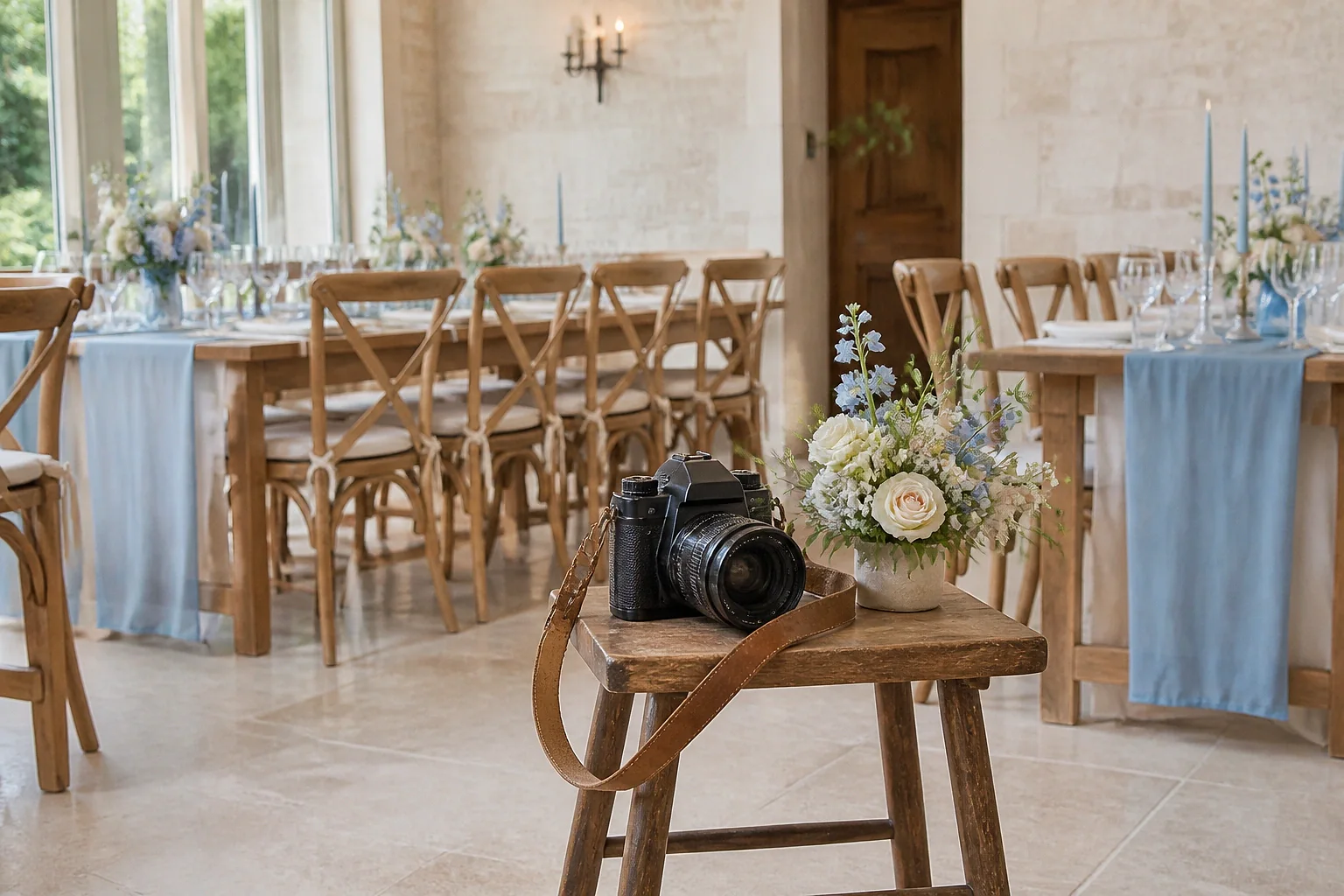 Appareil photo et accessoires de reportage de mariage — illustration générée par IA