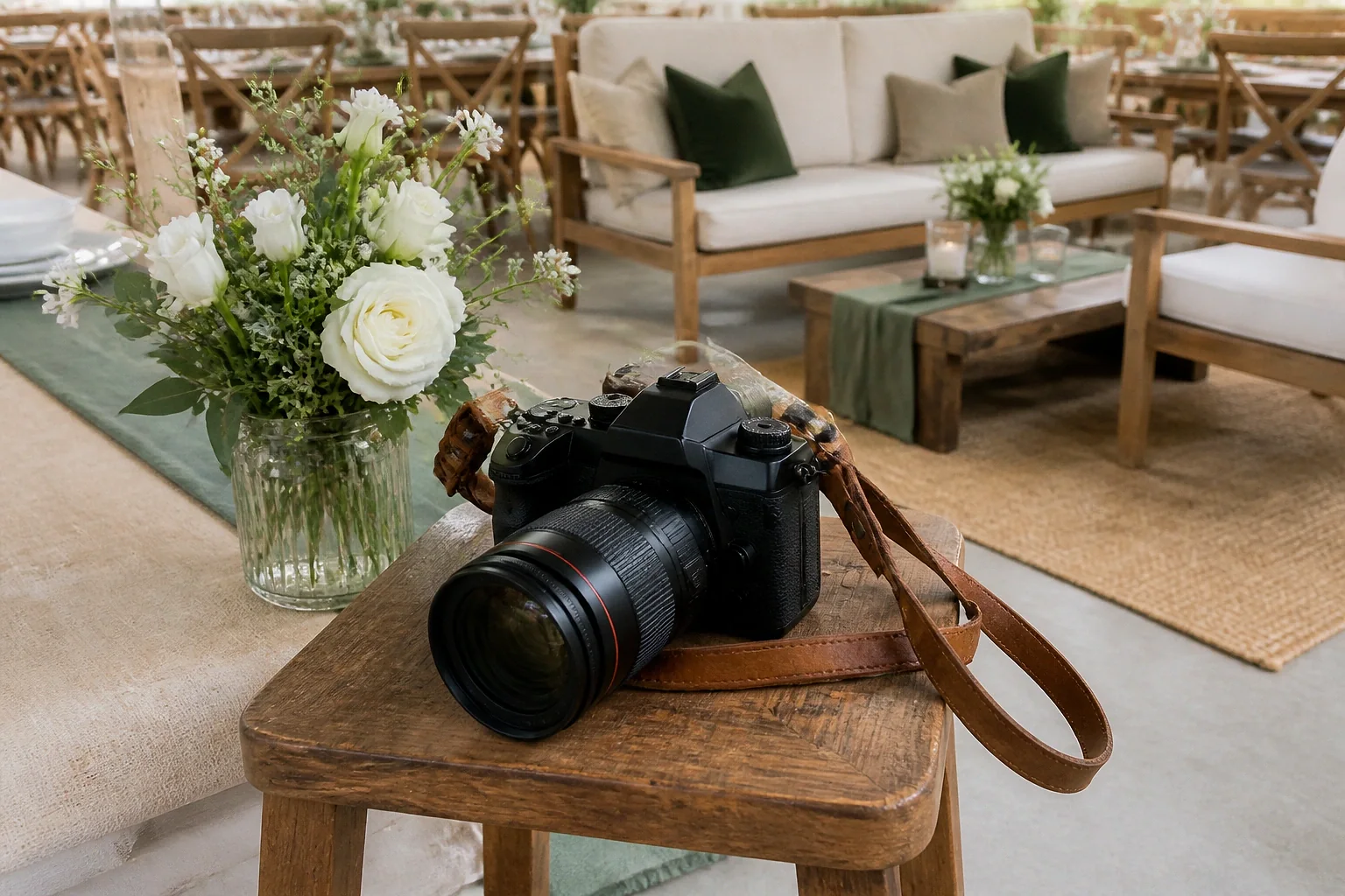 Appareil photo et accessoires de reportage de mariage — illustration générée par IA