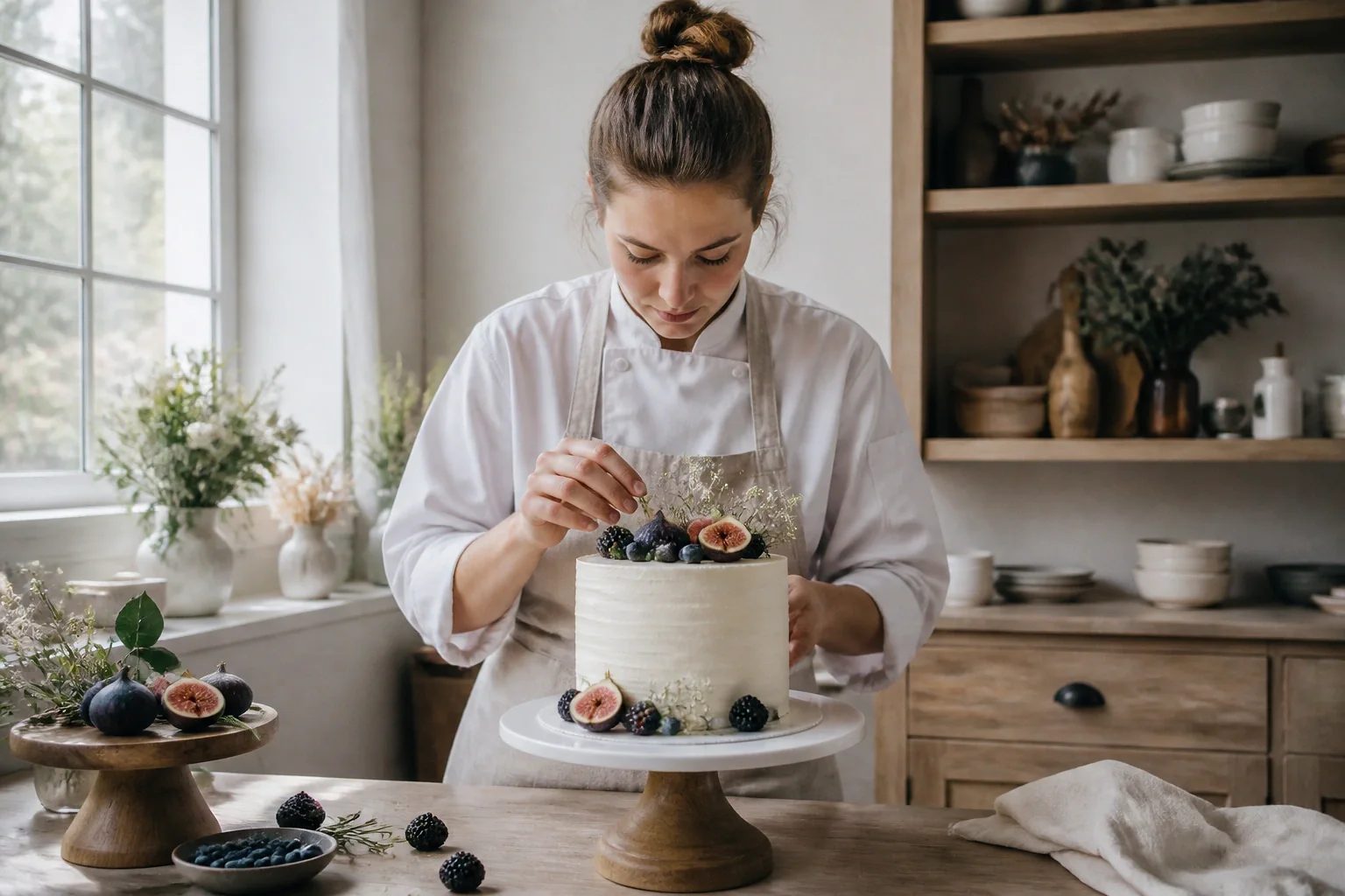 Gâteau de mariage préparé dans un atelier — illustration générée par IA
