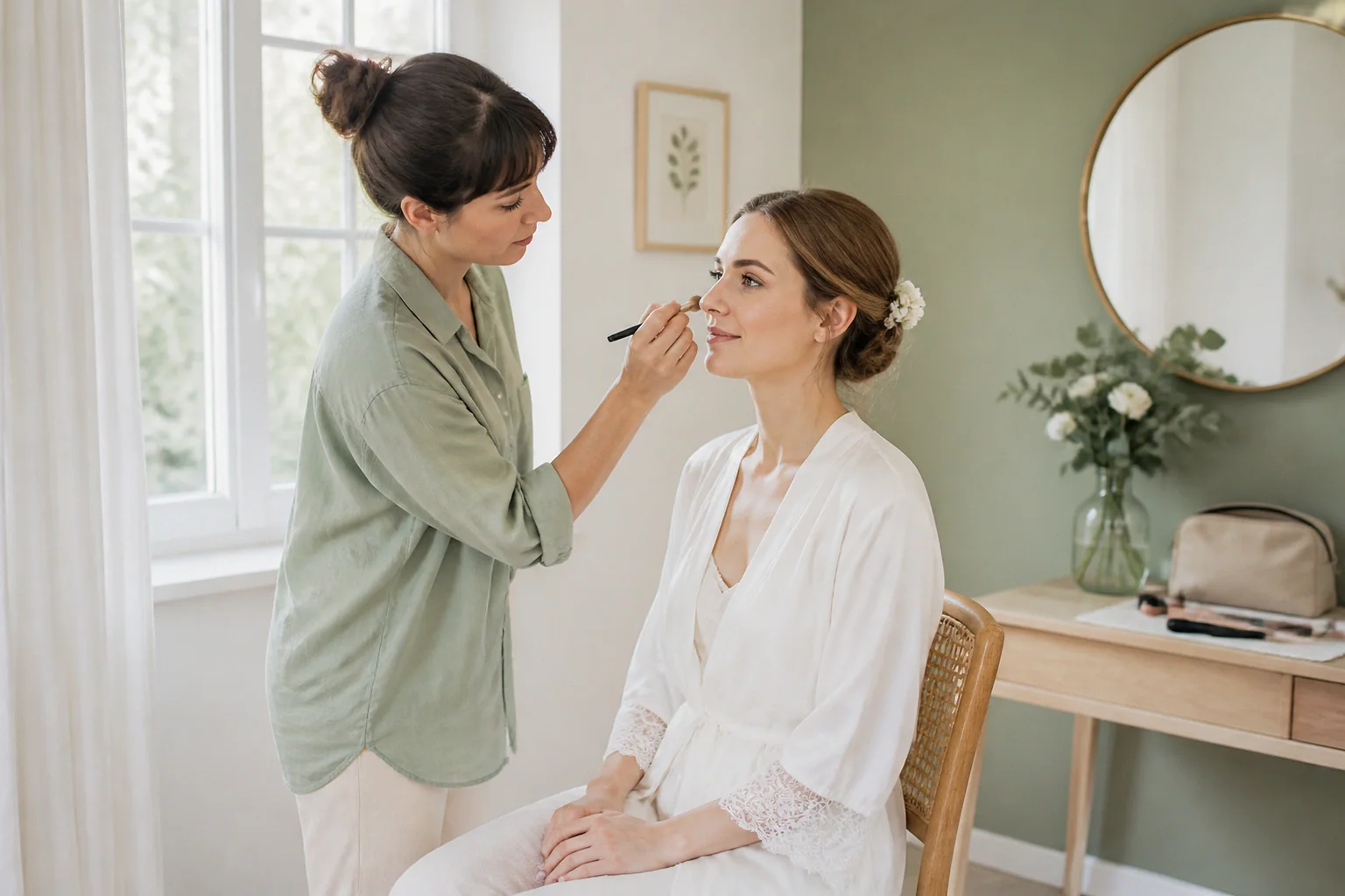Préparation d’un maquillage de mariage — illustration générée par IA
