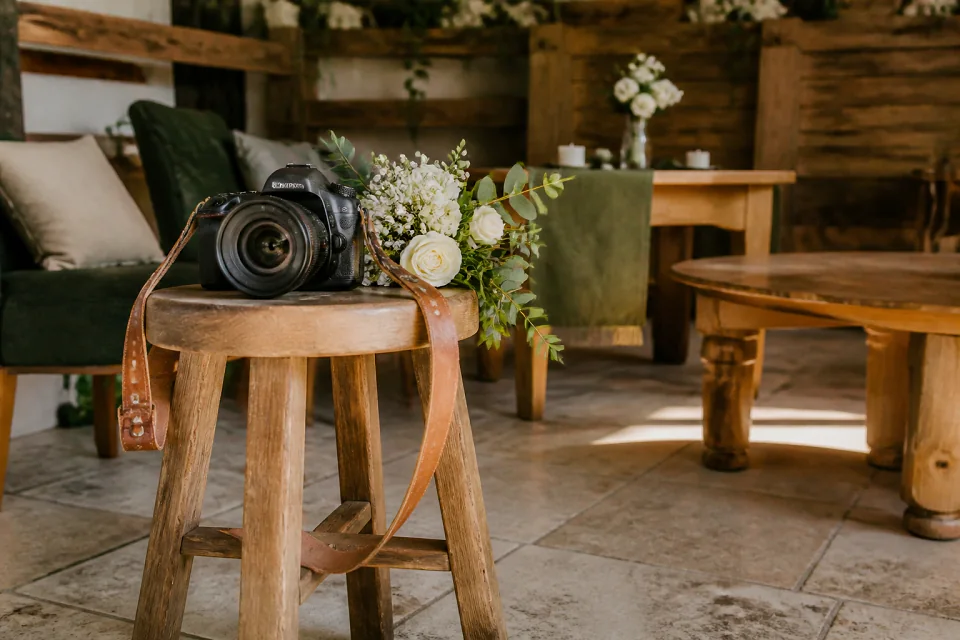 Appareil photo et accessoires de reportage de mariage — illustration générée par IA