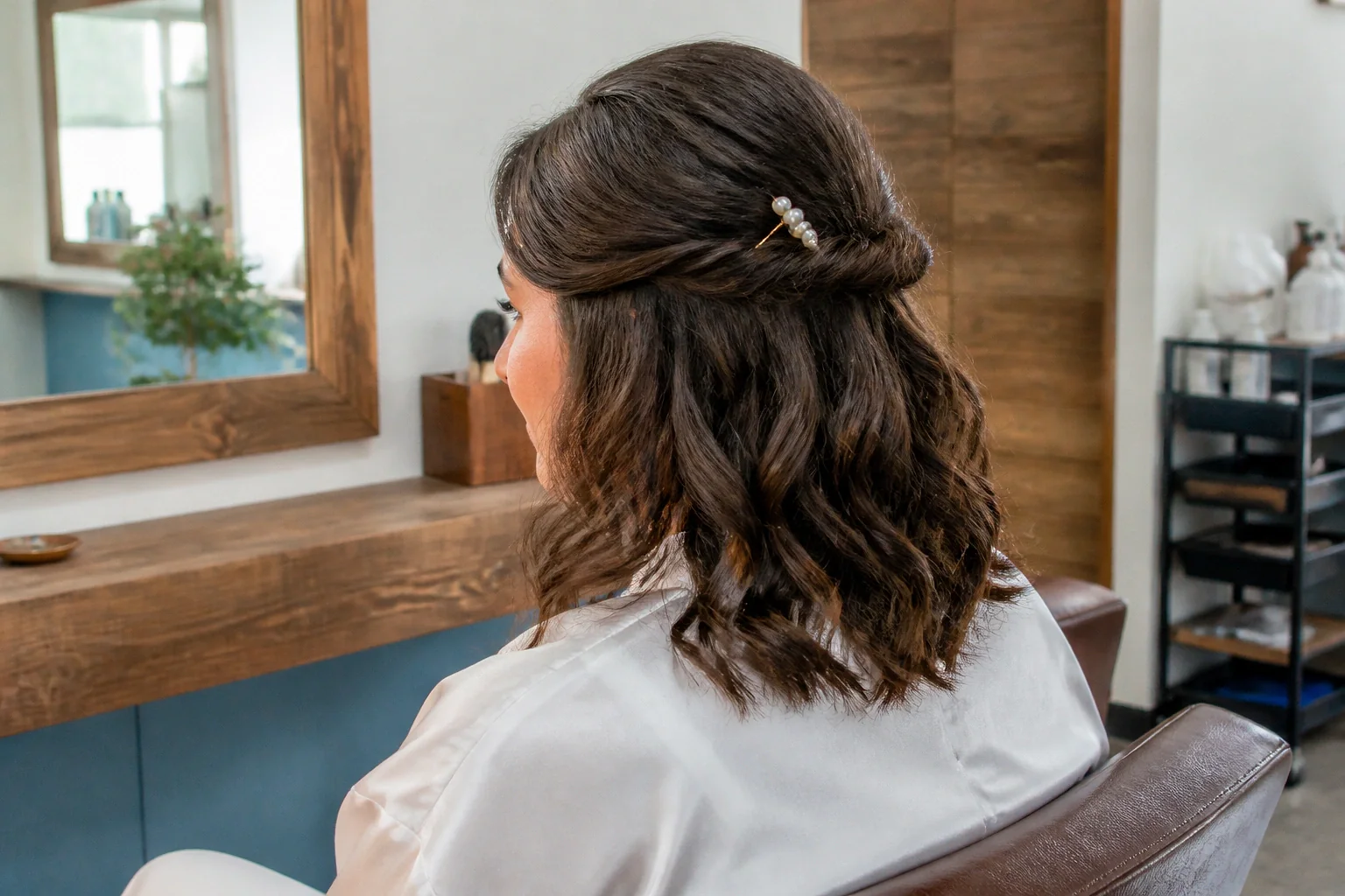 Coiffure de cérémonie vue pendant la préparation — illustration générée par IA