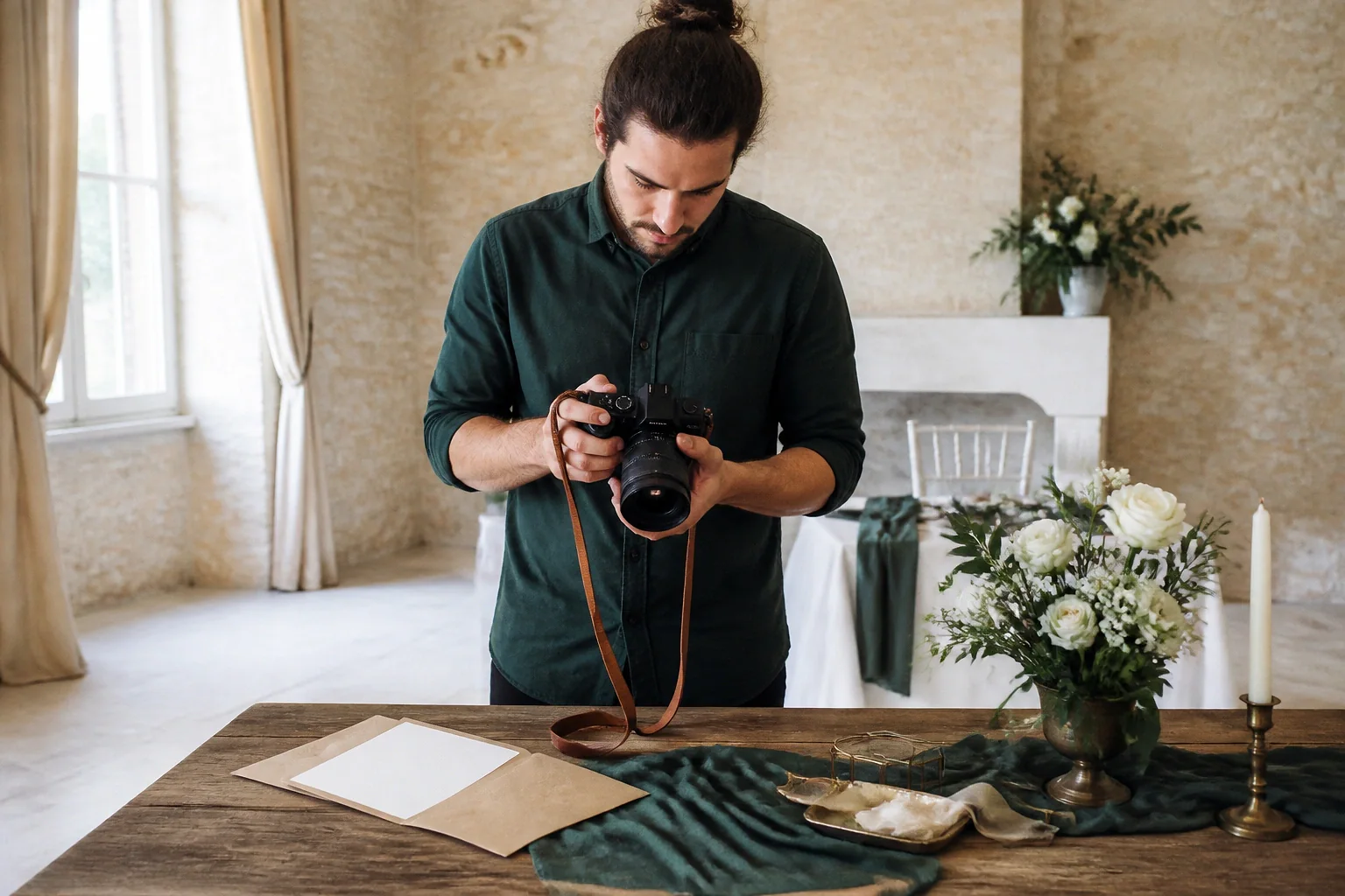 Appareil photo et accessoires de reportage de mariage — illustration générée par IA