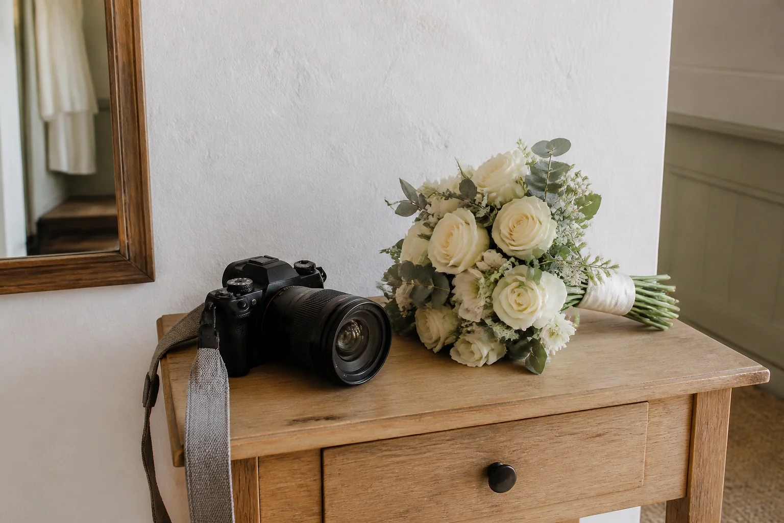 Appareil photo et accessoires de reportage de mariage — illustration générée par IA