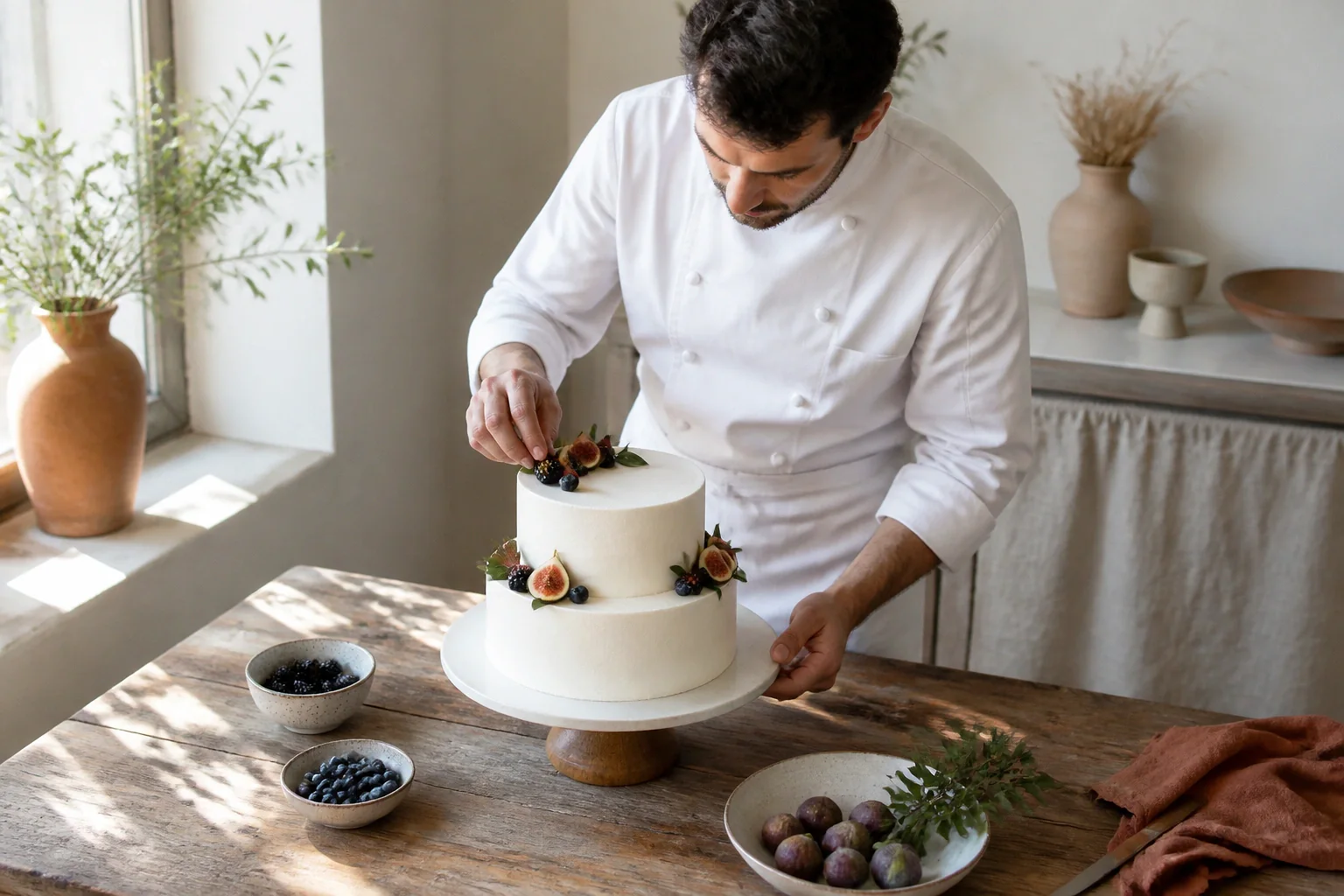 Gâteau de mariage préparé dans un atelier — illustration générée par IA