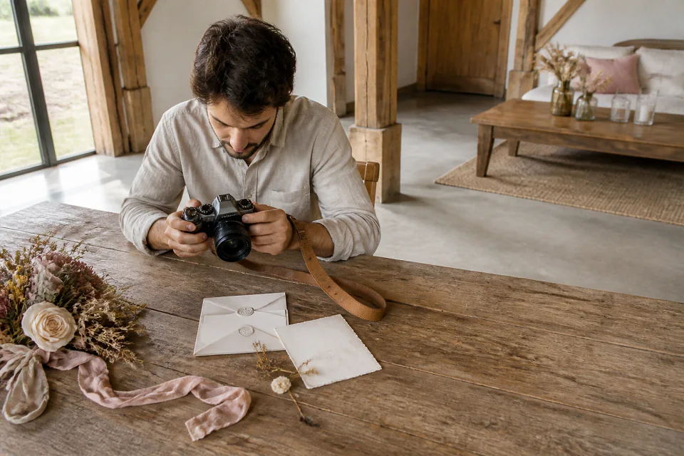 Appareil photo et accessoires de reportage de mariage — illustration générée par IA