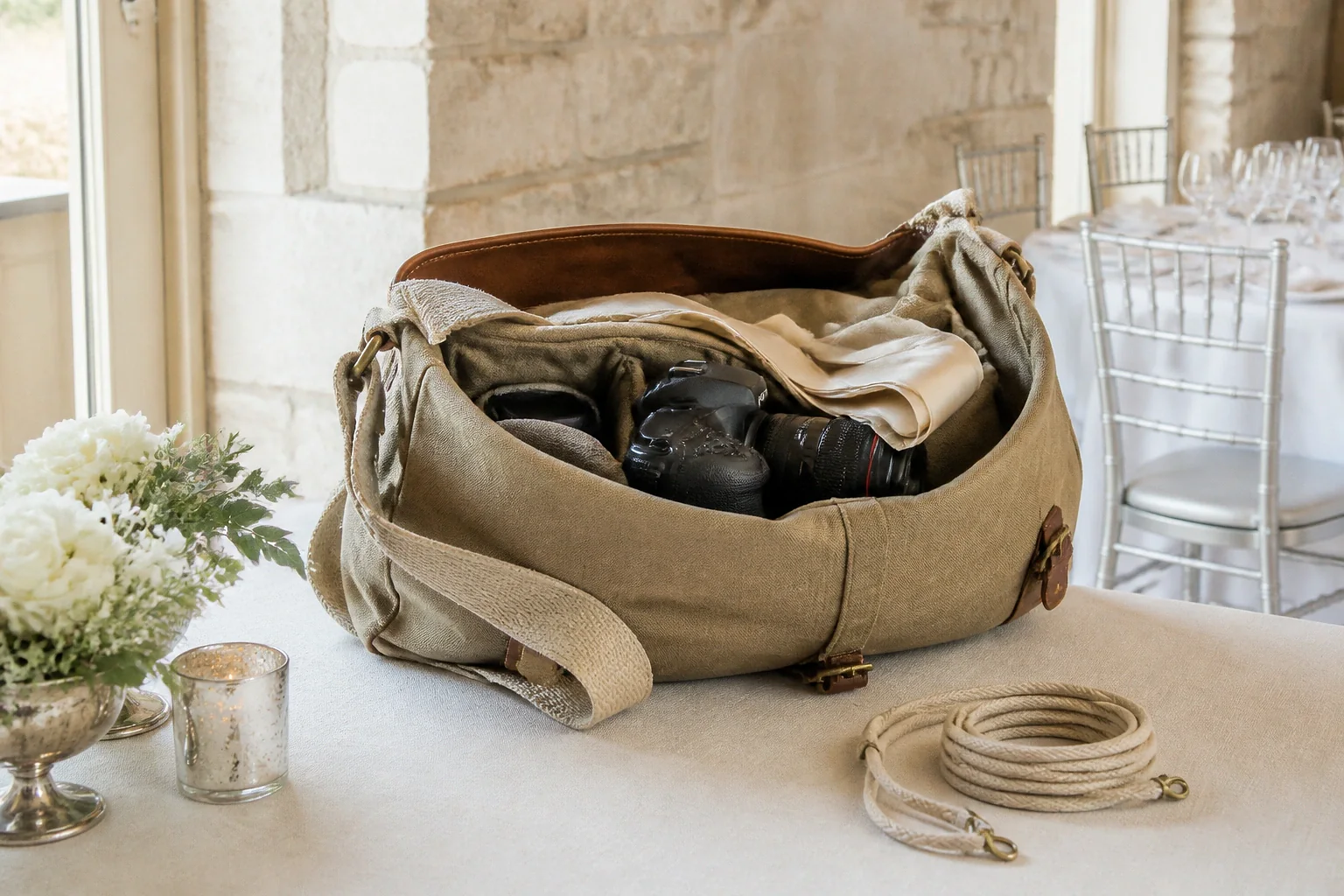 Appareil photo et accessoires de reportage de mariage — illustration générée par IA