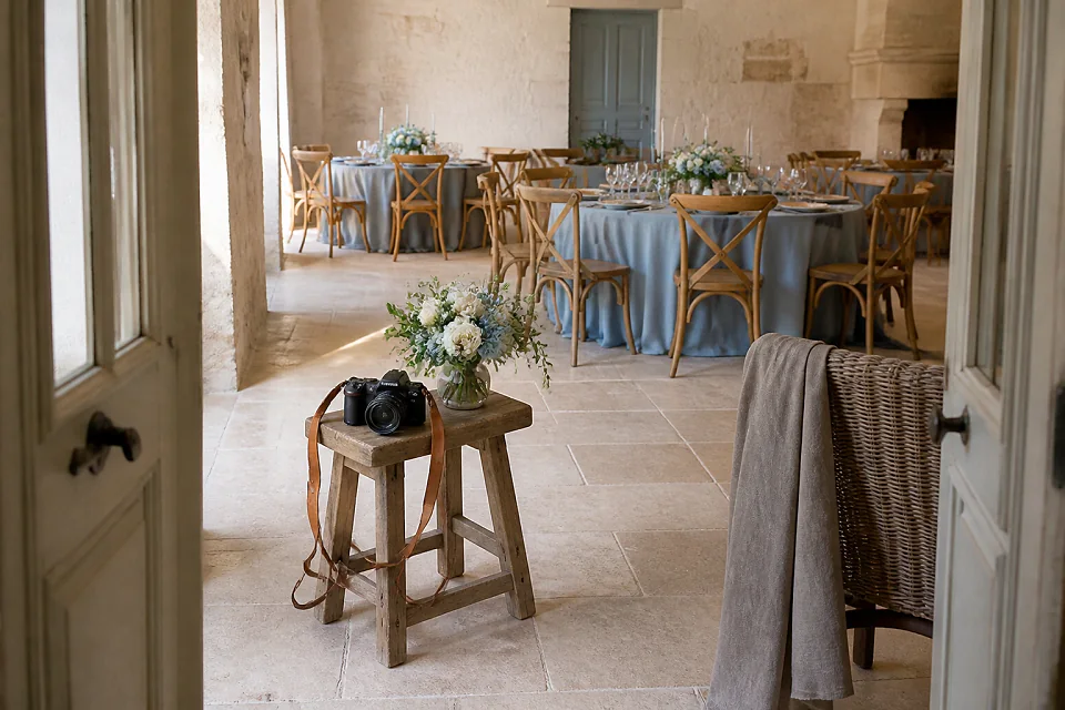 Appareil photo et accessoires de reportage de mariage — illustration générée par IA