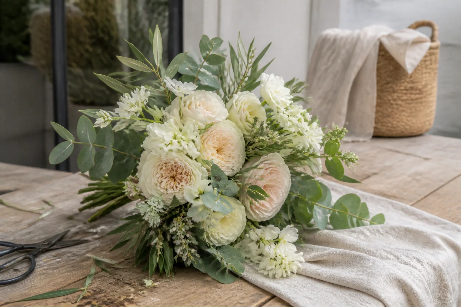 Préparation florale pour un mariage — illustration générée par IA