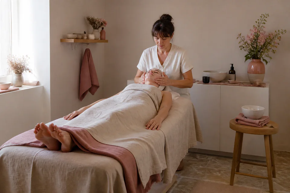 Préparation de soins esthétiques avant un mariage — illustration générée par IA