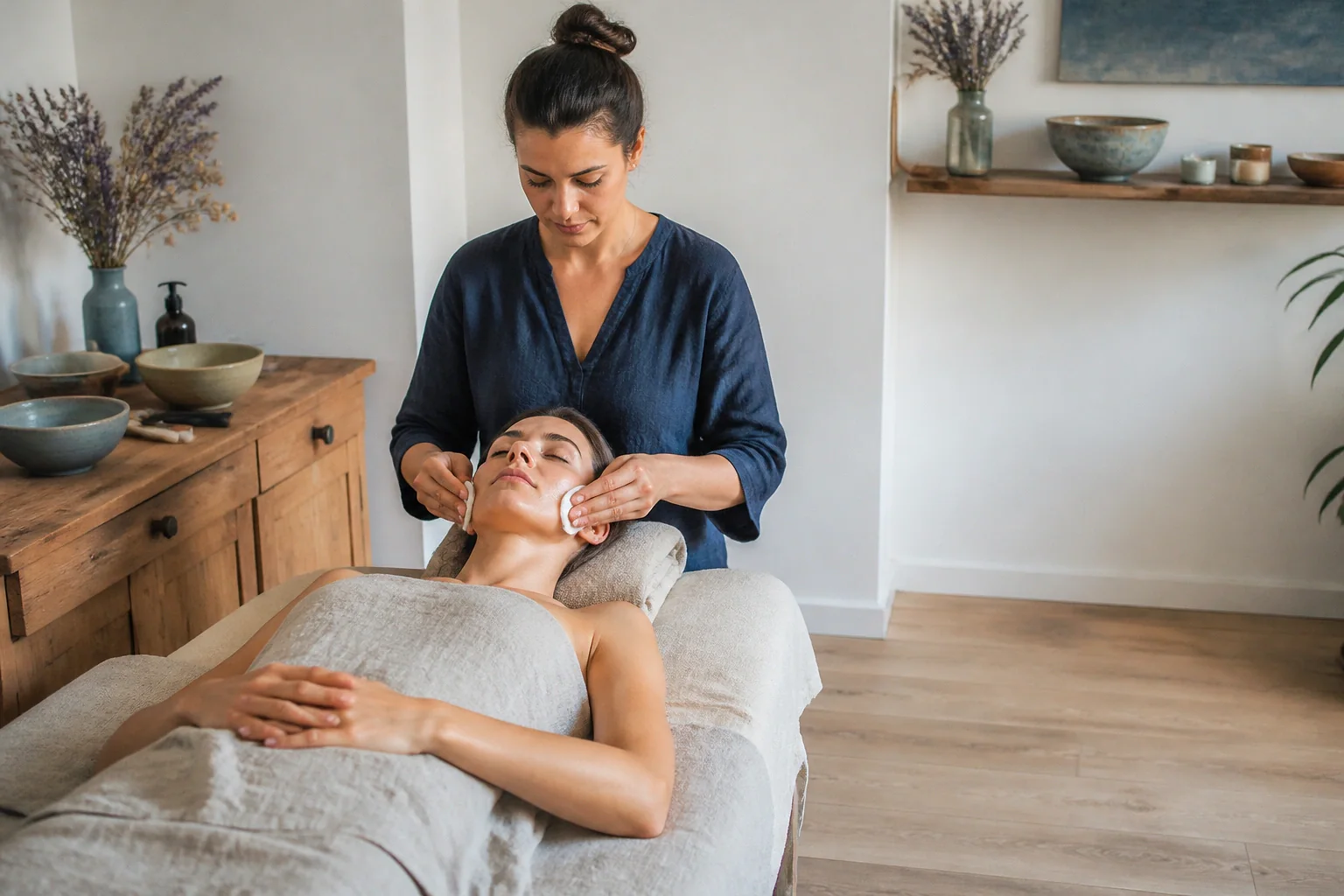 Préparation de soins esthétiques avant un mariage — illustration générée par IA