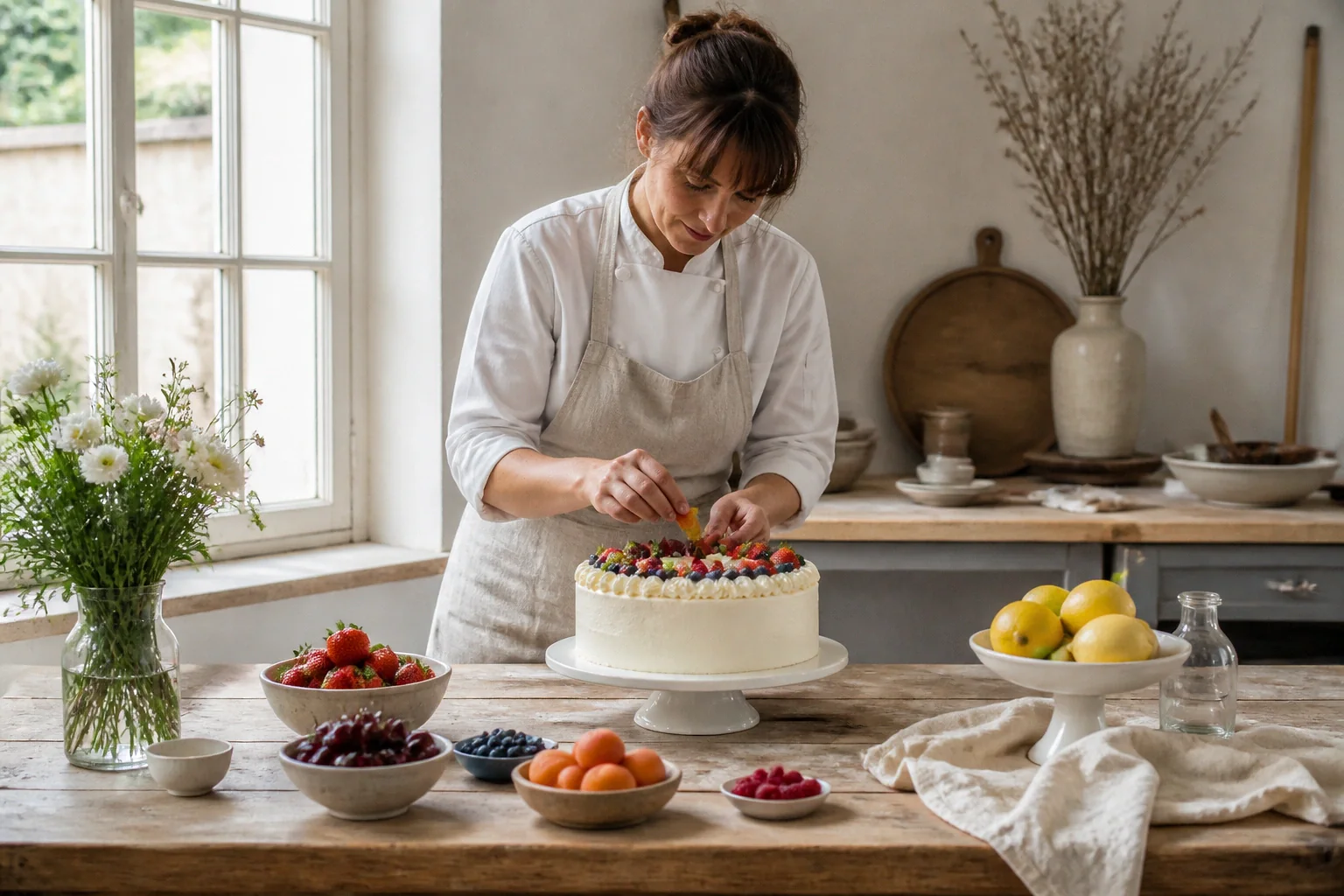 Gâteau de mariage préparé dans un atelier — illustration générée par IA