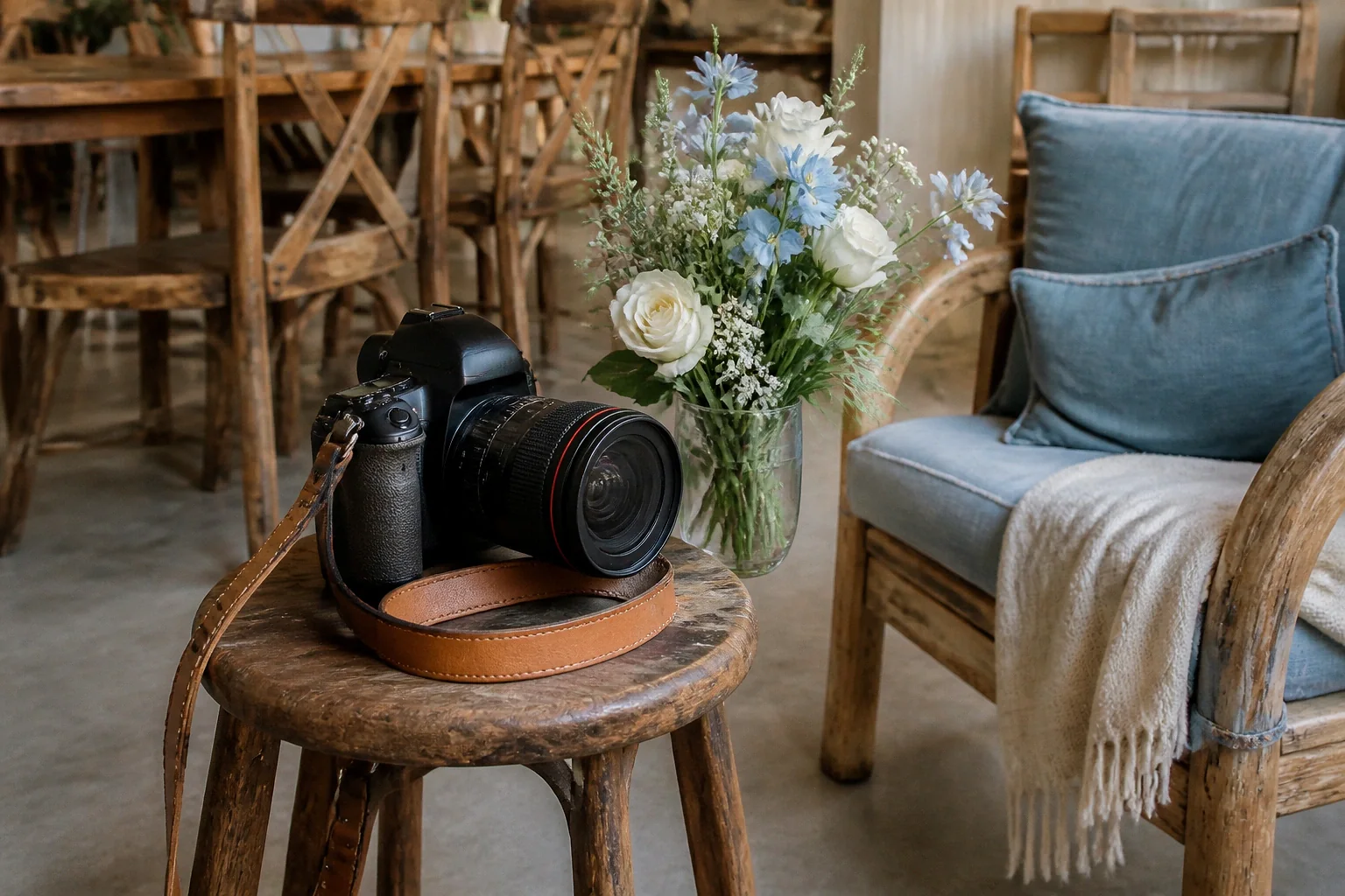 Appareil photo et accessoires de reportage de mariage — illustration générée par IA