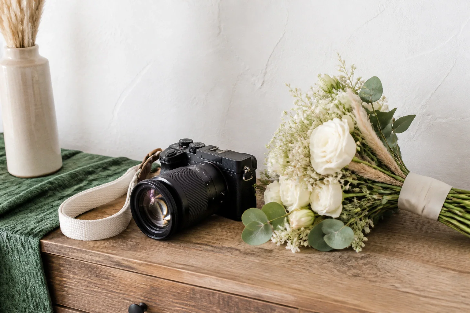 Appareil photo et accessoires de reportage de mariage — illustration générée par IA