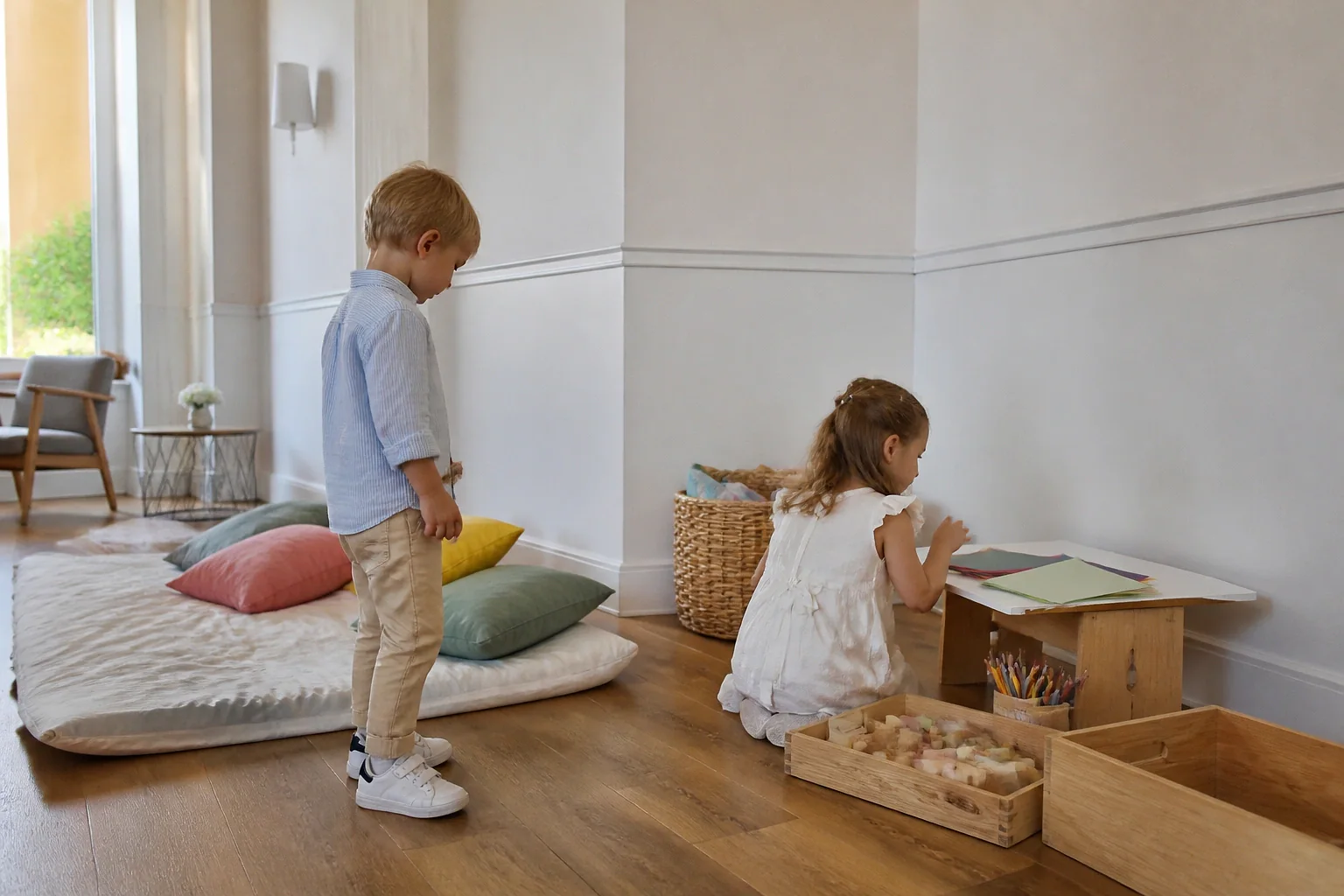 Coin d’activités pour enfants pendant une réception — illustration générée par IA