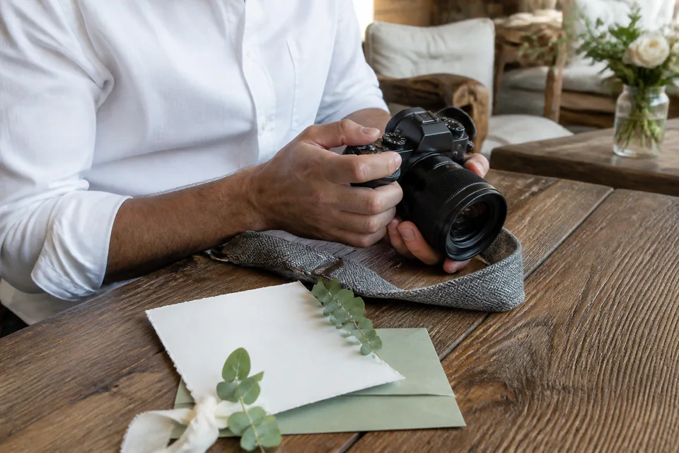 Appareil photo et accessoires de reportage de mariage — illustration générée par IA