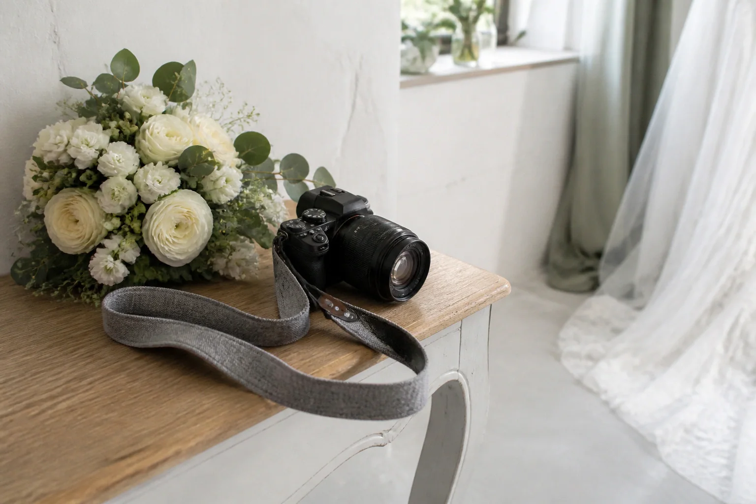 Appareil photo et accessoires de reportage de mariage — illustration générée par IA