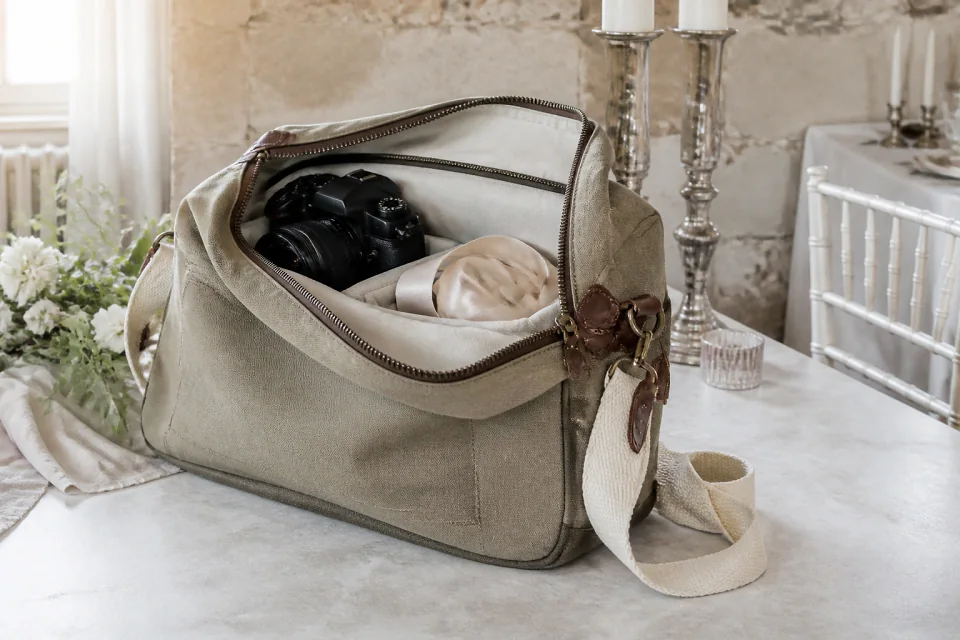 Appareil photo et accessoires de reportage de mariage — illustration générée par IA