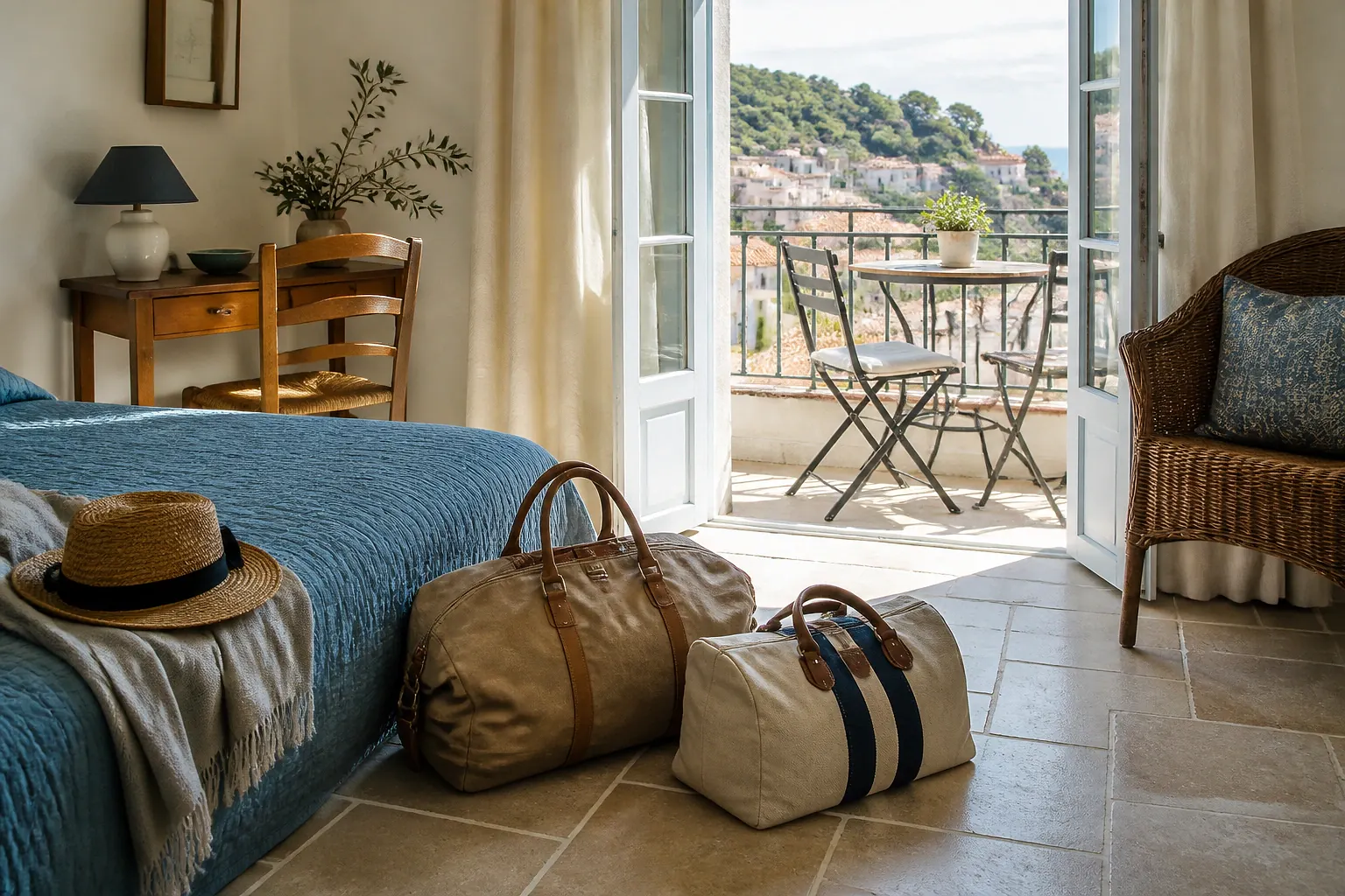 Bagages et hébergement pour un voyage de noces — illustration générée par IA