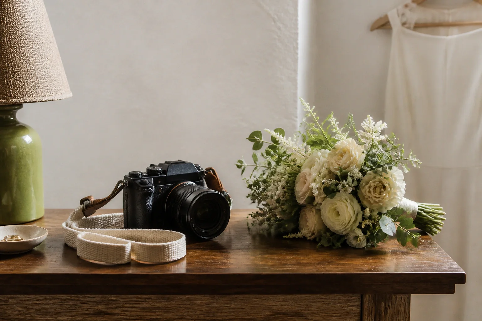 Appareil photo et accessoires de reportage de mariage — illustration générée par IA