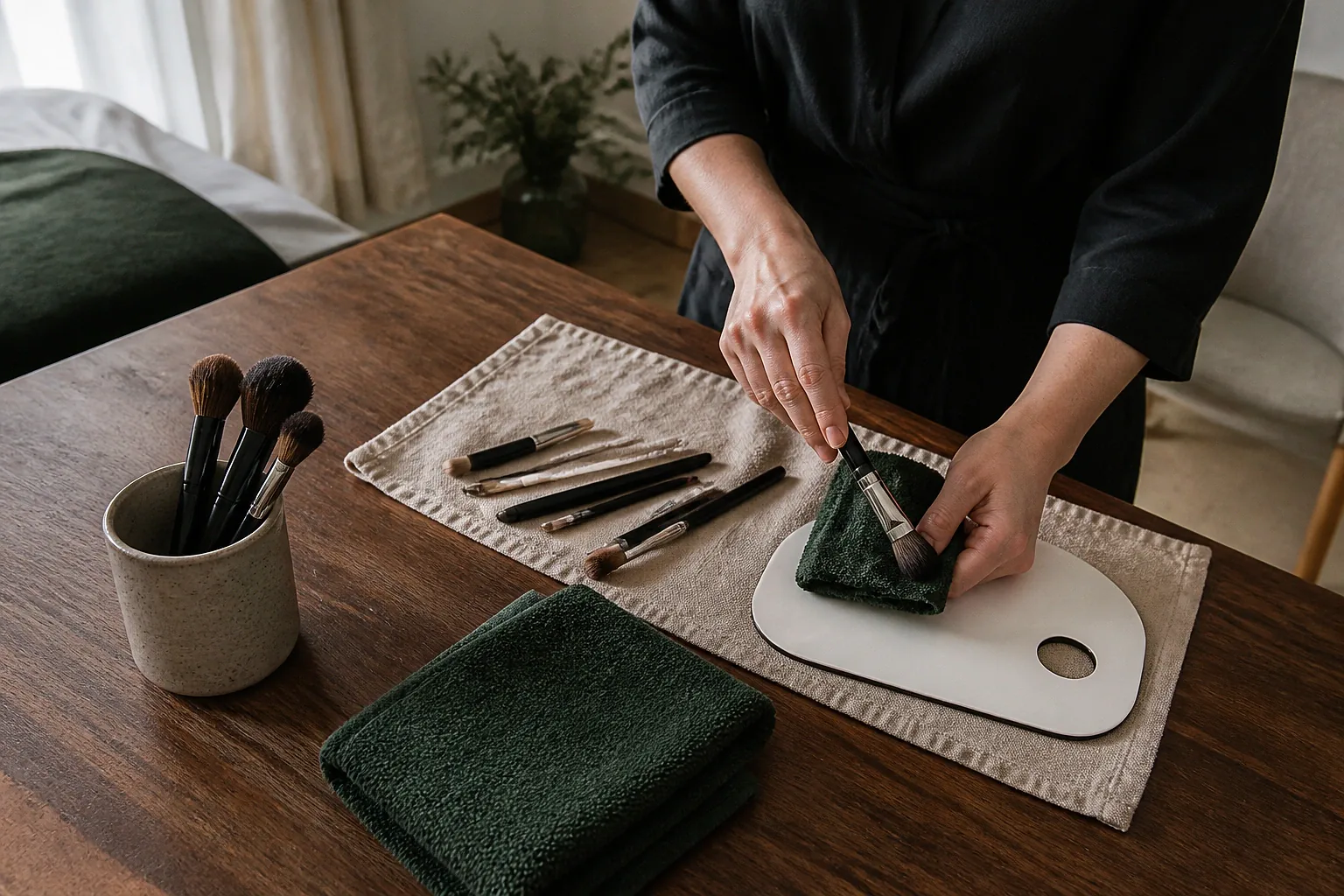 Préparation d’un maquillage de mariage — illustration générée par IA
