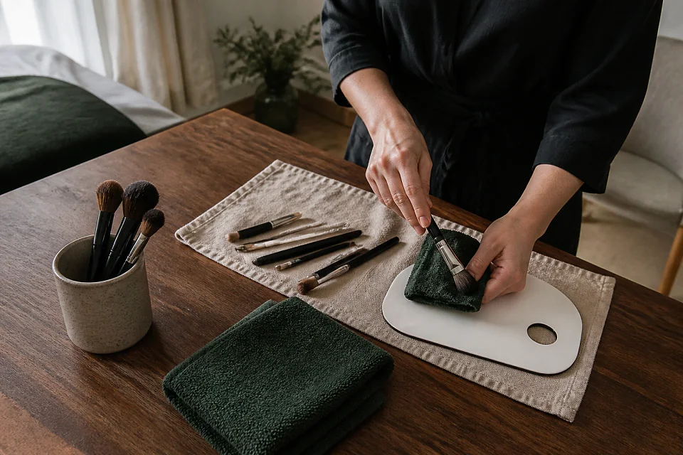 Préparation d’un maquillage de mariage — illustration générée par IA