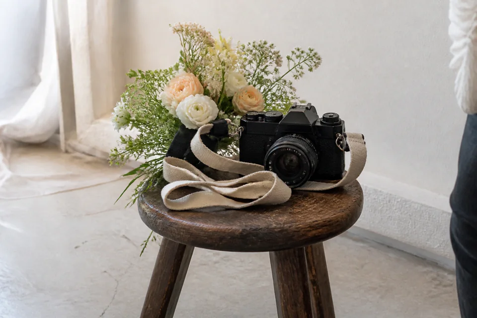 Appareil photo et accessoires de reportage de mariage — illustration générée par IA