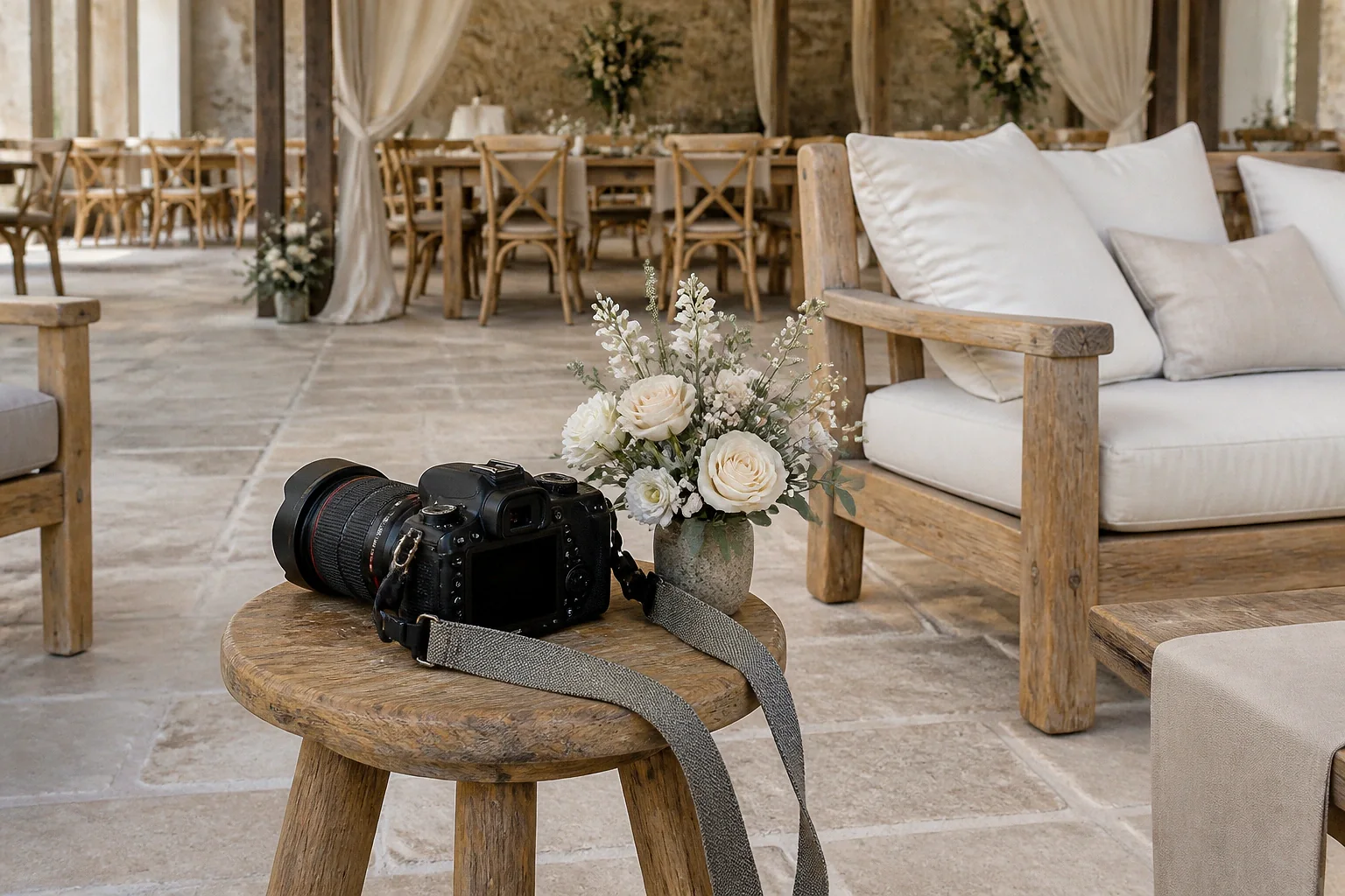 Appareil photo et accessoires de reportage de mariage — illustration générée par IA