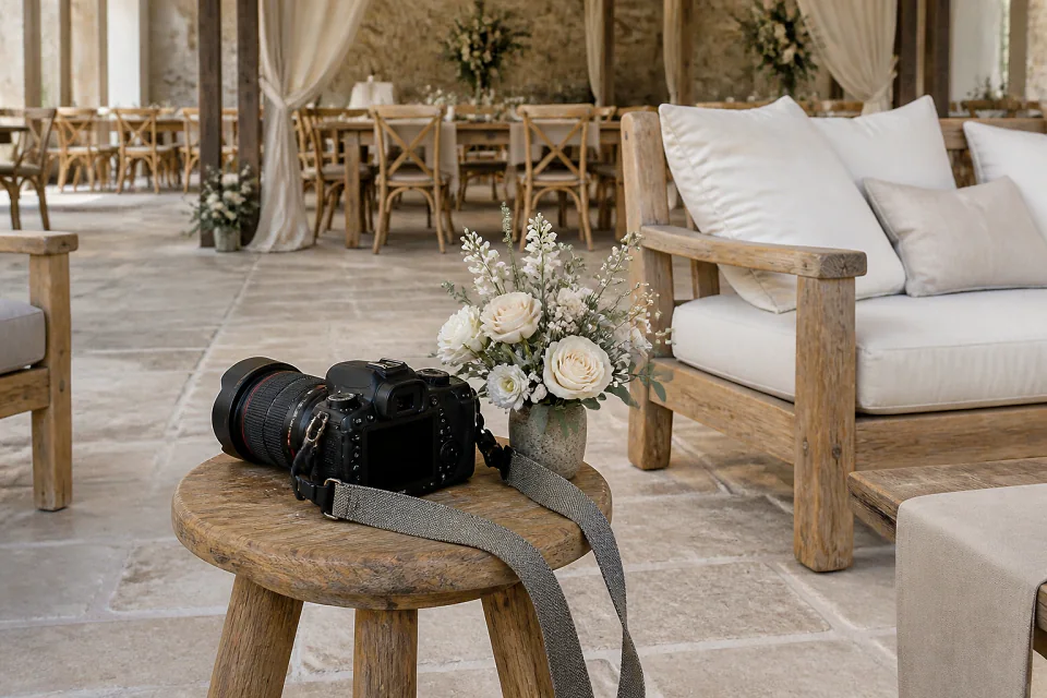 Appareil photo et accessoires de reportage de mariage — illustration générée par IA