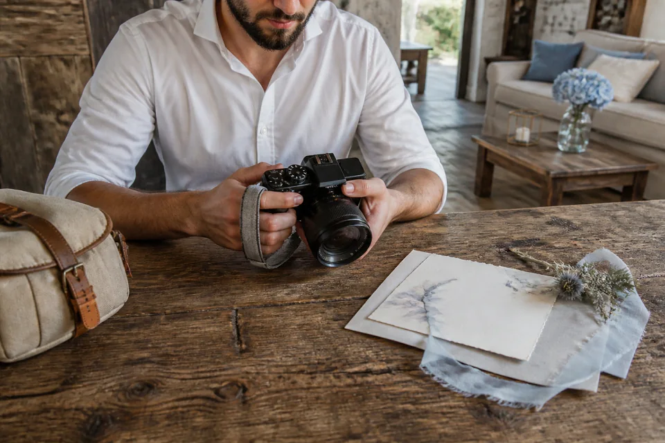Appareil photo et accessoires de reportage de mariage — illustration générée par IA