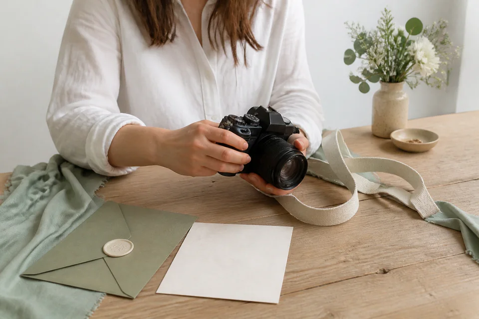 Appareil photo et accessoires de reportage de mariage — illustration générée par IA