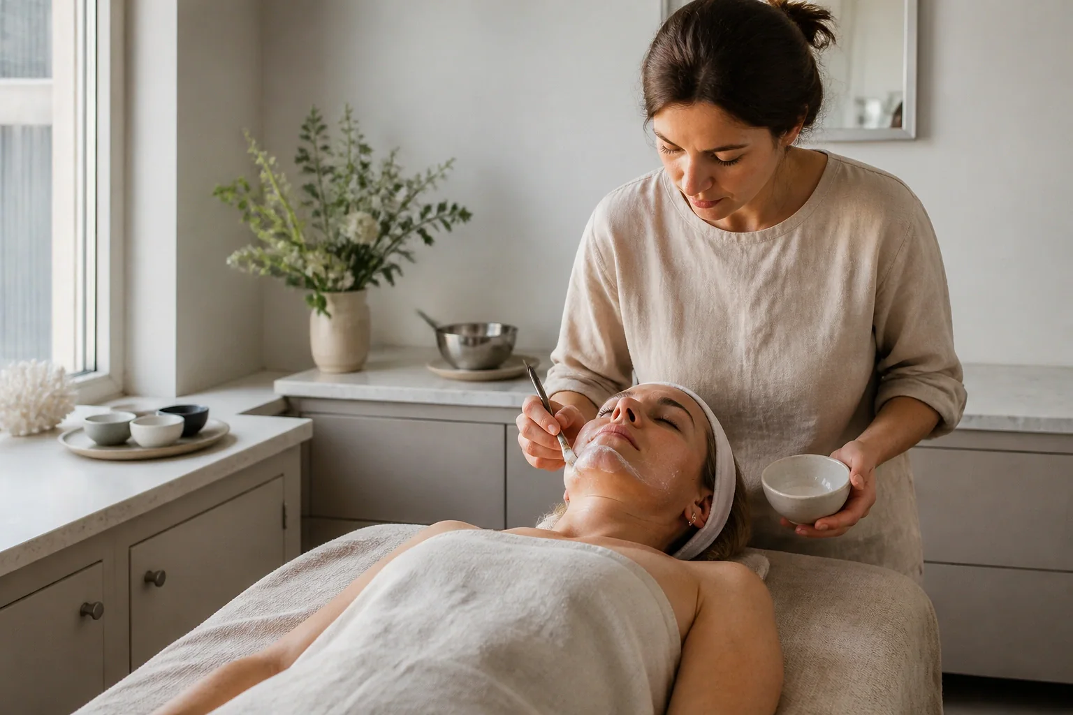 Préparation de soins esthétiques avant un mariage — illustration générée par IA