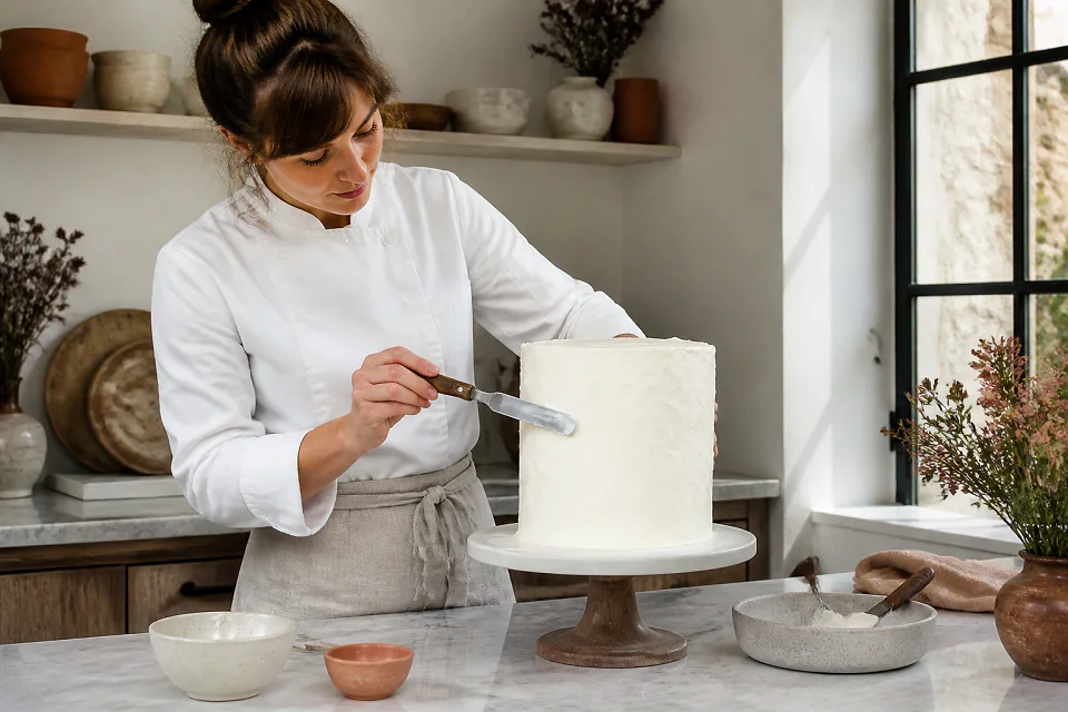 Gâteau de mariage préparé dans un atelier — illustration générée par IA